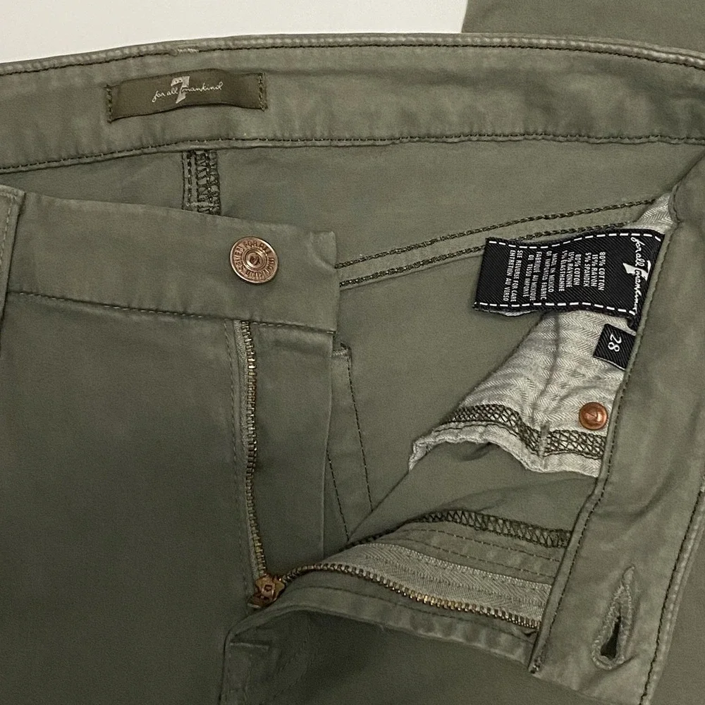 7 For All Mankind Women's Olive Green Skinny Jeans 28 Stretch Capsule Neutral
